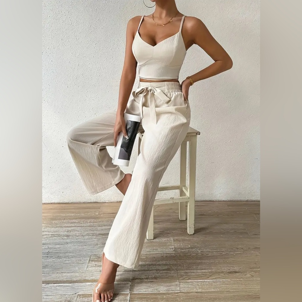 Elegant Cream Wide-Leg Pants